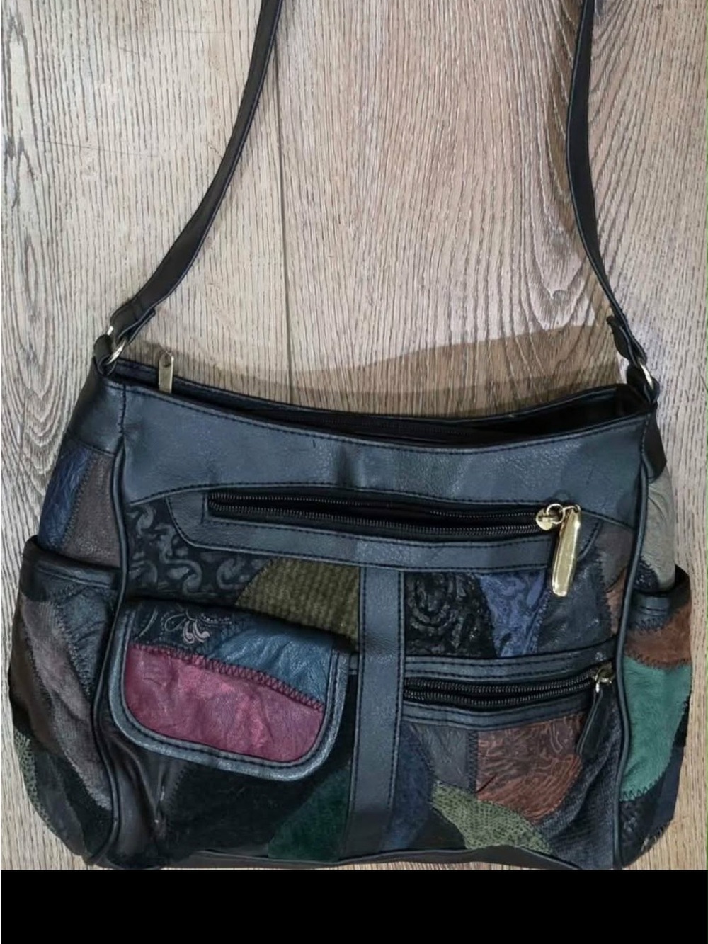 Leather Patchwork Crossbody Bag - Black Multicolor
